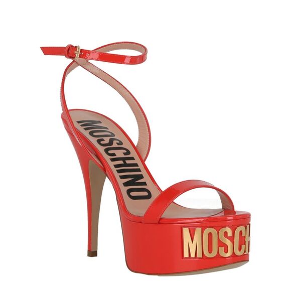 Moschino Logo-Letter Patent Leather Platform Pump Orange Womens - Picture 2 of 6